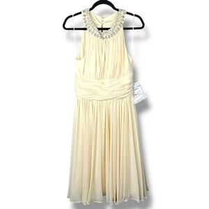 Chadwicks NWT Cornhusk Yellow Jeweled Neckline Pleated A-Line Chiffon Dress